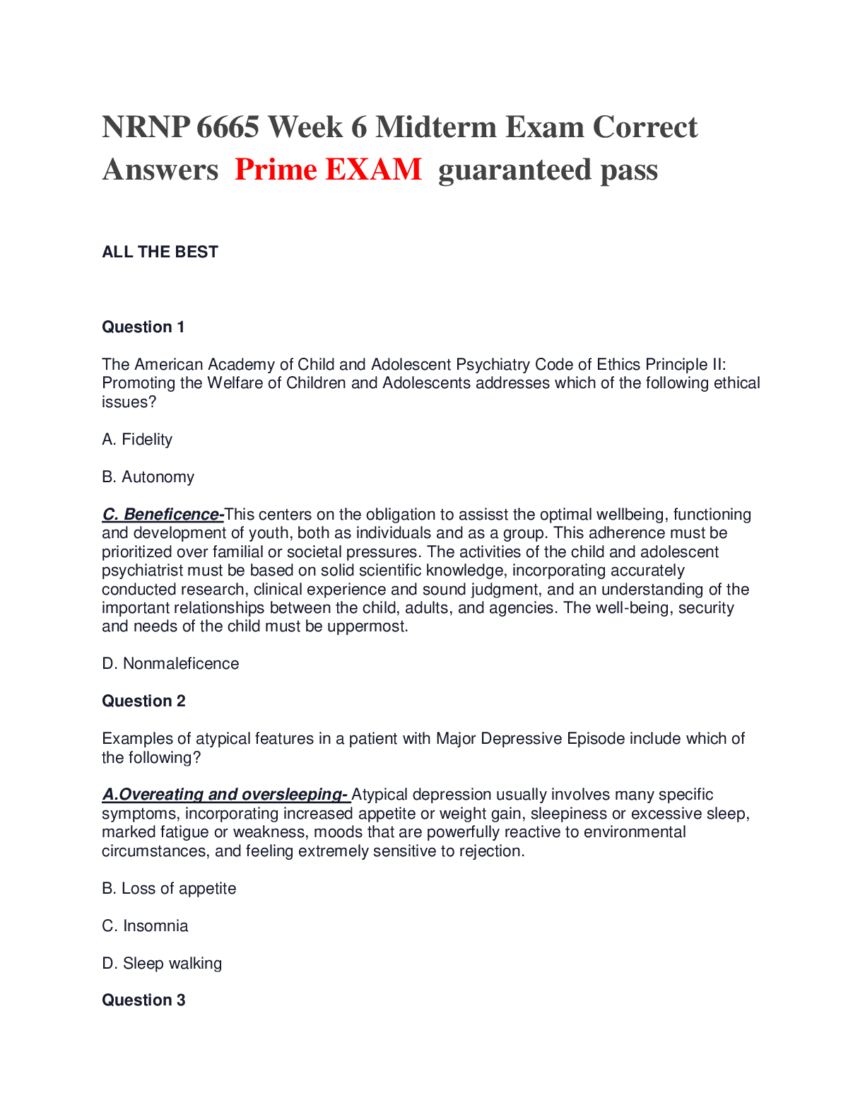 Preview of NRNP 6665 Week 6 Midterm Exam Correct Answers